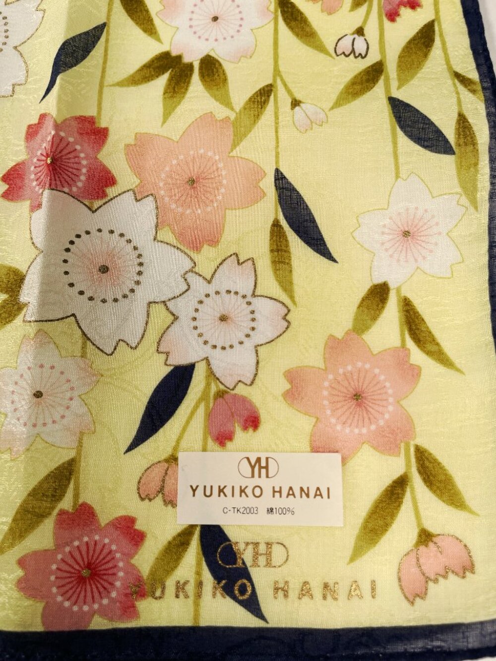 NWT Yukiko Hanai Cherry Blossom Cotton Scarf 19" x 19.5" - Picture 4 of 13